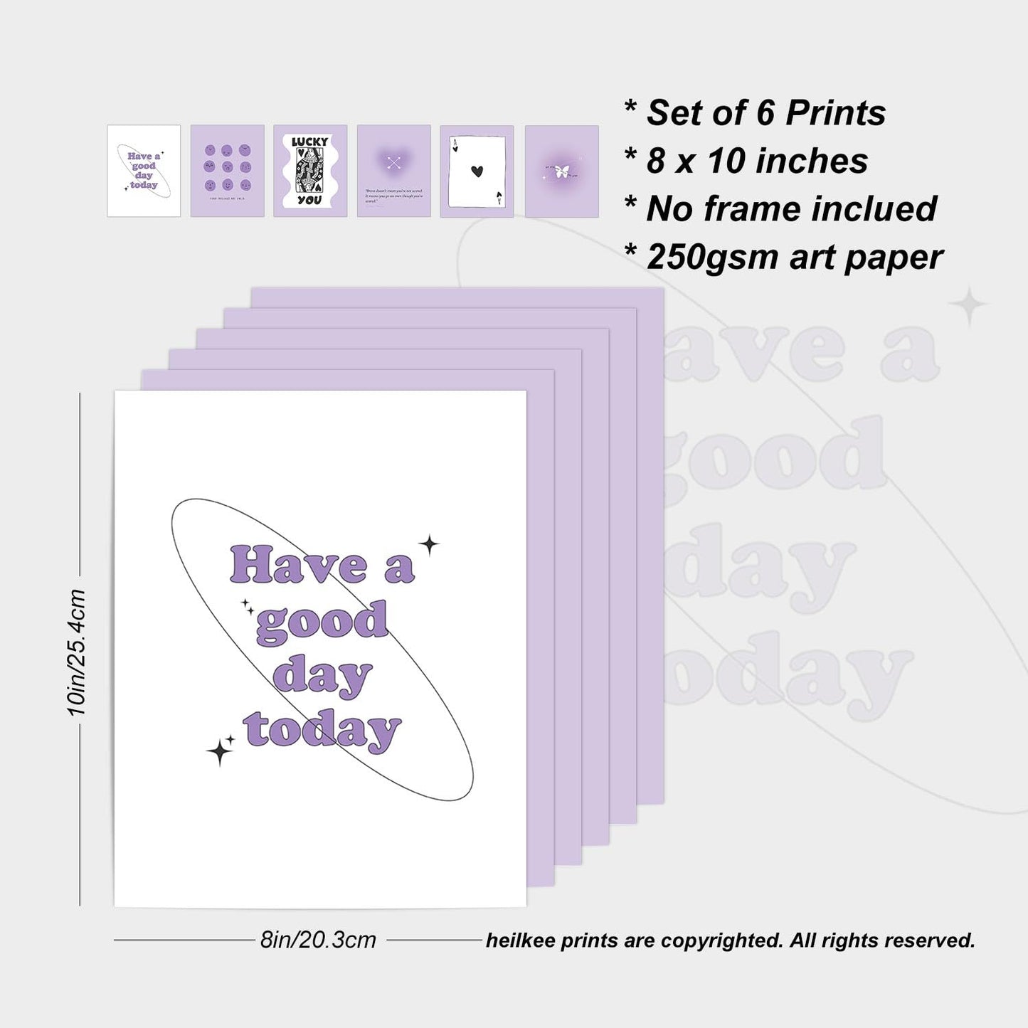 heilkee Purple Preppy Wall Decor Pastel Purple Aura Gradient Poster Trendy Funky Prints Inspirational Quotes Wall Art Set of 6 Spiritual Gifts for Women(UNFRAMED 8x10in)