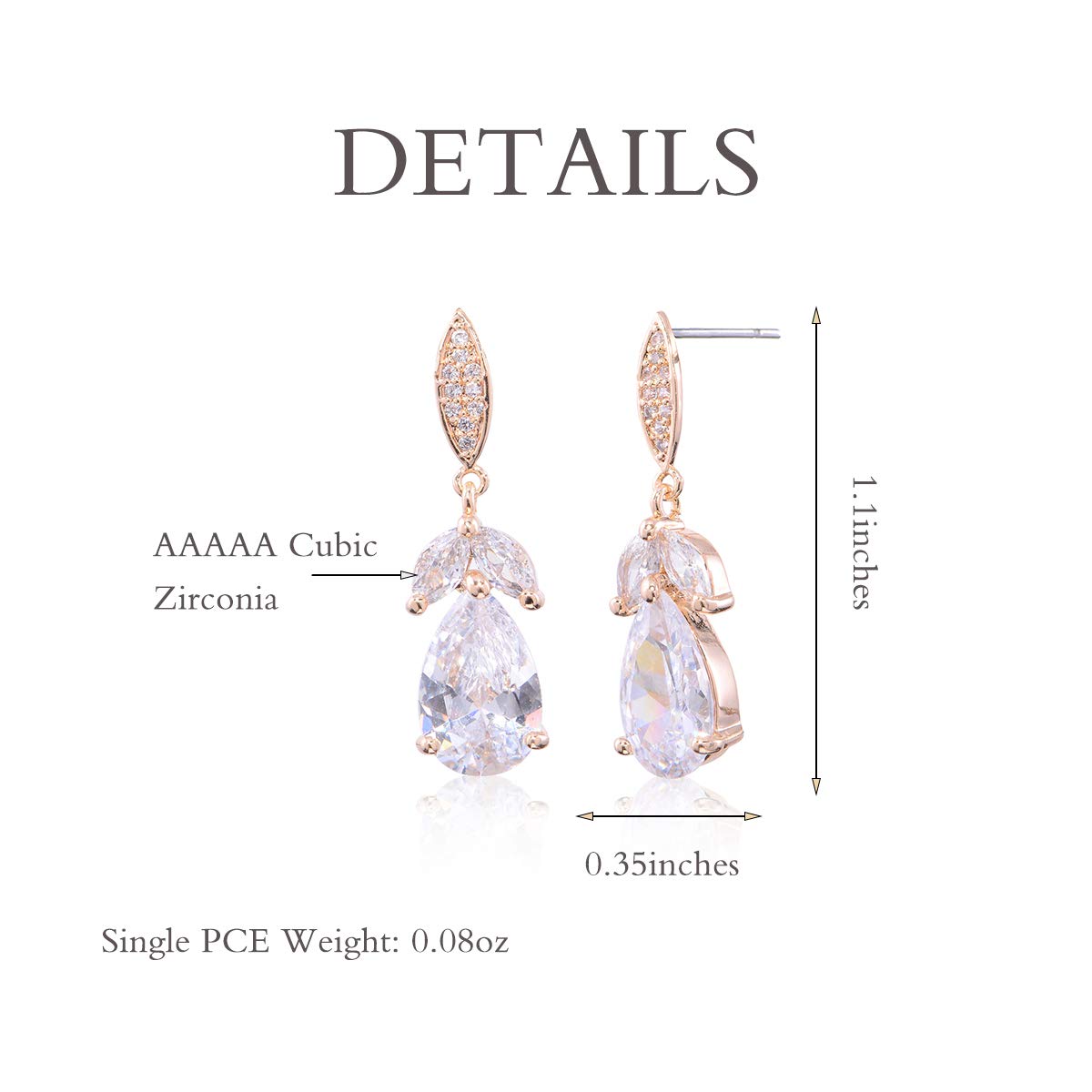 Women's Cubic Zirconia Bridal Earring - Elegant 14k Gold Plated Teardrop Cluster Floral Leaf CZ Crystal Rhinestone Wedding Earring for Bride Bridesmaids Mother of Bride Party Prom