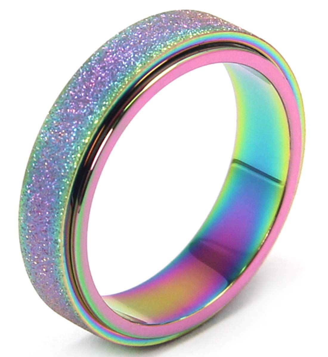 Anxiety Ring for Women Fidget Spinner Rings Fidget Toys Adults Titanium Stainless Steel Thumb Ring 6mm Wide Rainbow Size 10