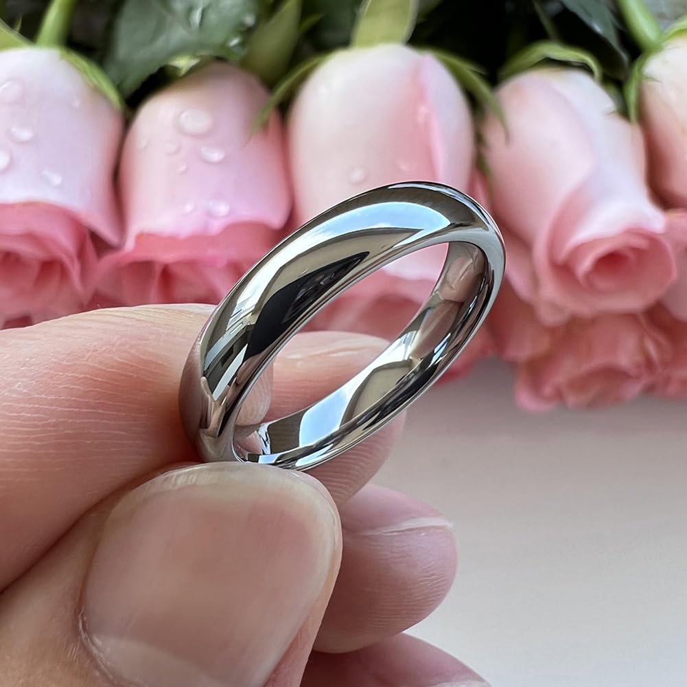 TUTISS 4mm Tungsten Rings for Women Men Engagement Wedding Bands Domed Polished Comfort Fit Size 11