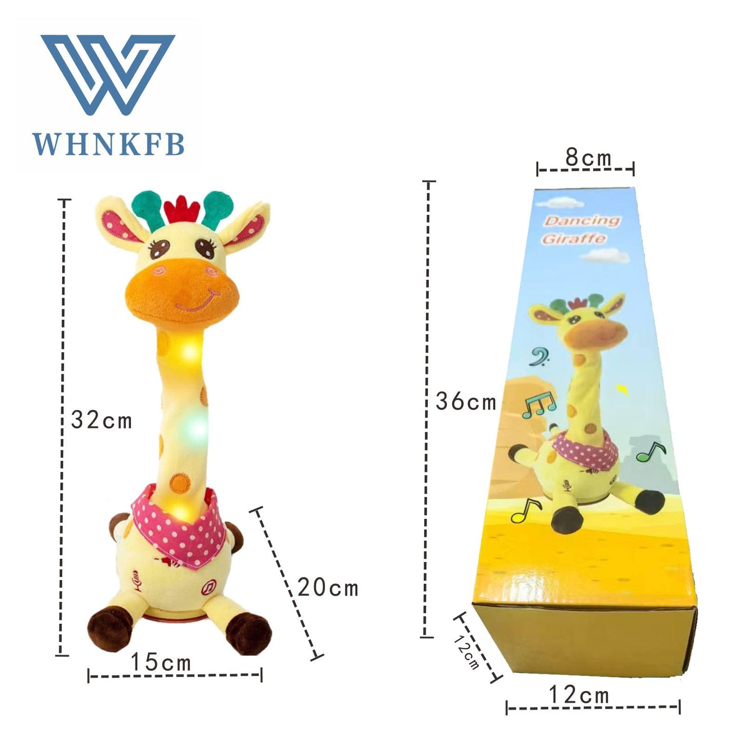 WHNKFB Dancing Giraffe Plush Baby Toy 6-12 Months - Talking Giraffe Stuffed Animal Singing Songs & Repeat What You Say, Musical Light Up Toy for Toddlers 1-3 Years Boy Girl, Soft Interactive Gift