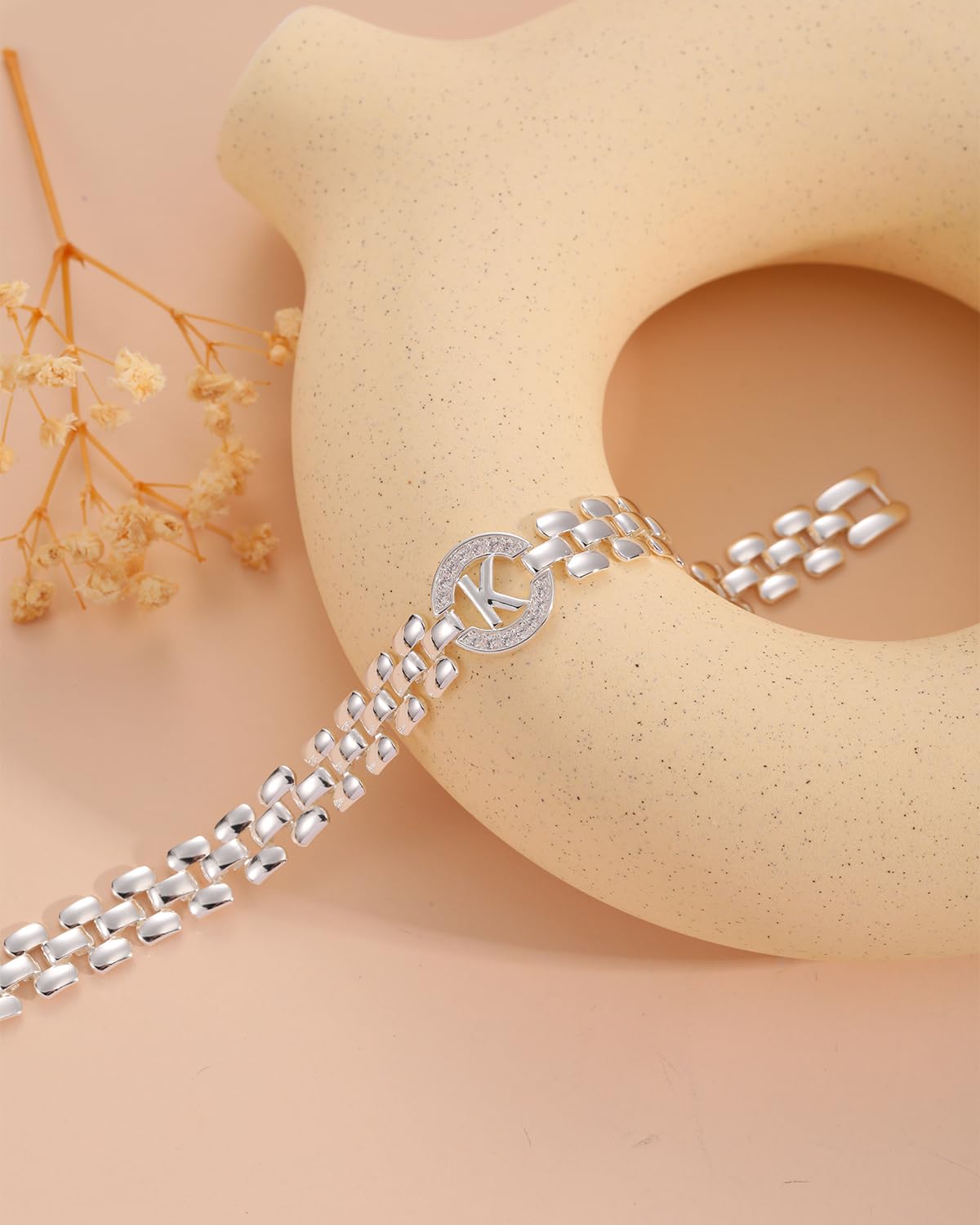 WEDDINEN Initial Bracelet,Silver Letter Bracelets for Women, Thick Bangle Wrist Gold Alphabet Bracelets for Women, Christmas Gifts for Women Jewelry Initial H Charm Chain