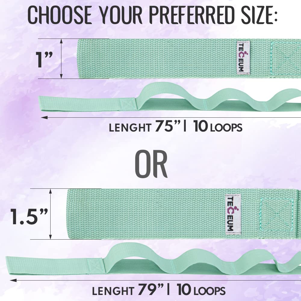 [NEW 2023] TECEUM Yoga Stretching Strap 10 Loops Non-Elastic Strap - Home Workout Stretch Strap for Physical Therapy, Yoga, Pilates plpr 1.5 in LtG
