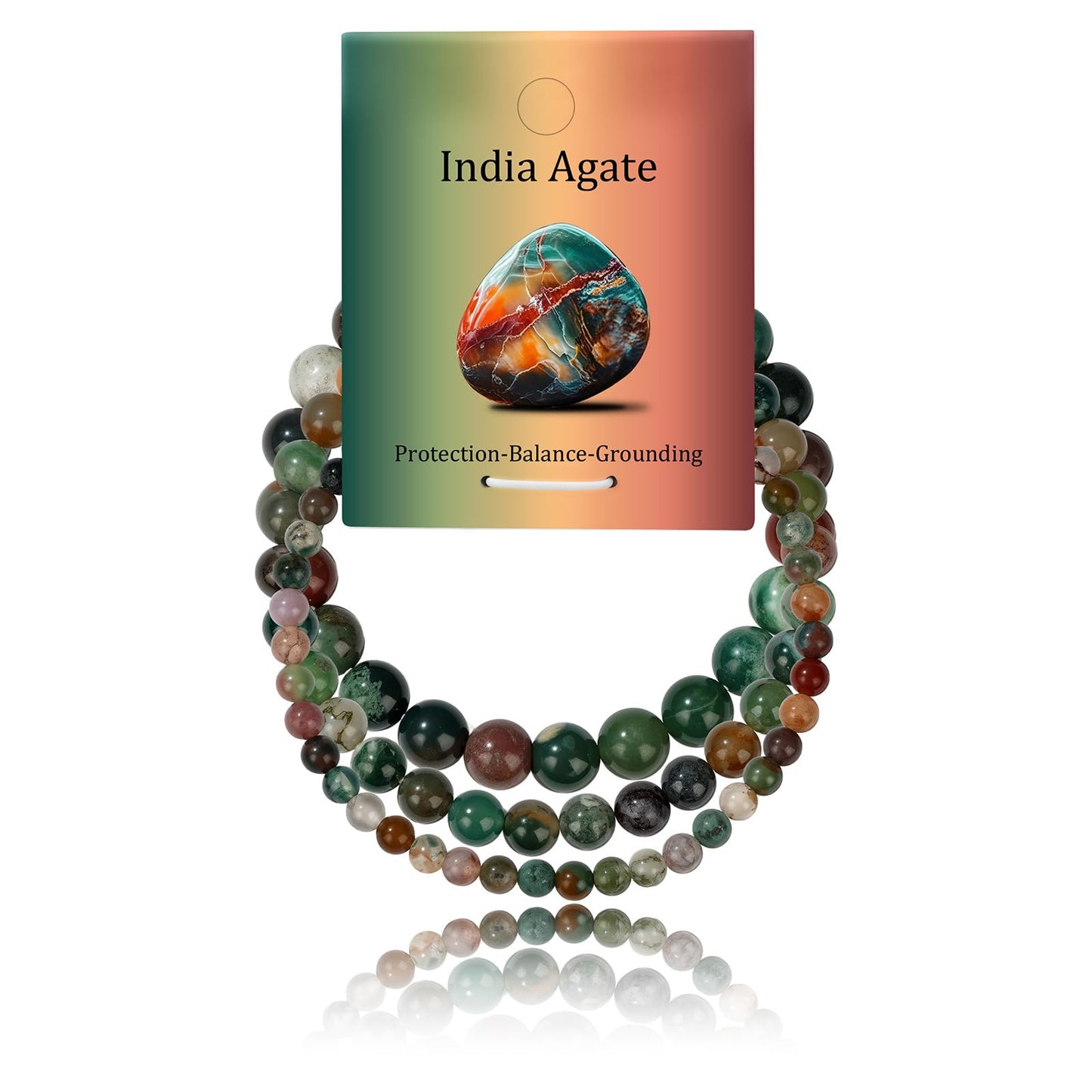 Bolinailo 3Pcs Natural Healing Crystal Bracelets for Women Men, 4mm 6mm 8mm Beaded Stretch Bracelet Set, Indian Agate Natural Stone Gemstone Jewelry Gifts for Meditation, Reiki & Yoga