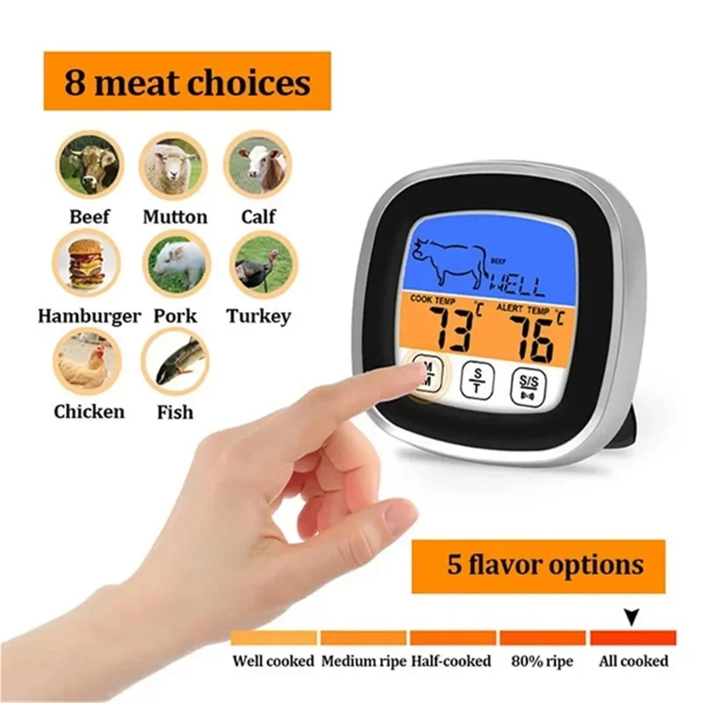 Digital Meat Thermometer for Oven Remote Read LCD Digital Food Thermometer Meat Probe Kitchen Cooking BBQ(Red)