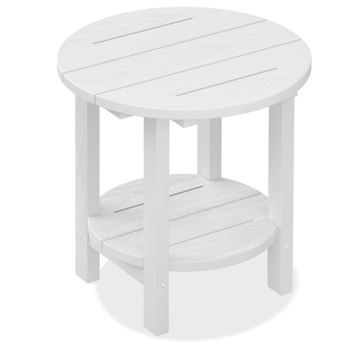 SERWALL Round Outdoor Side Table, HDPE Small Adirondack End Table,2-Tier Patio Side Table for Backyard Pool Porch Garden Lawn, White