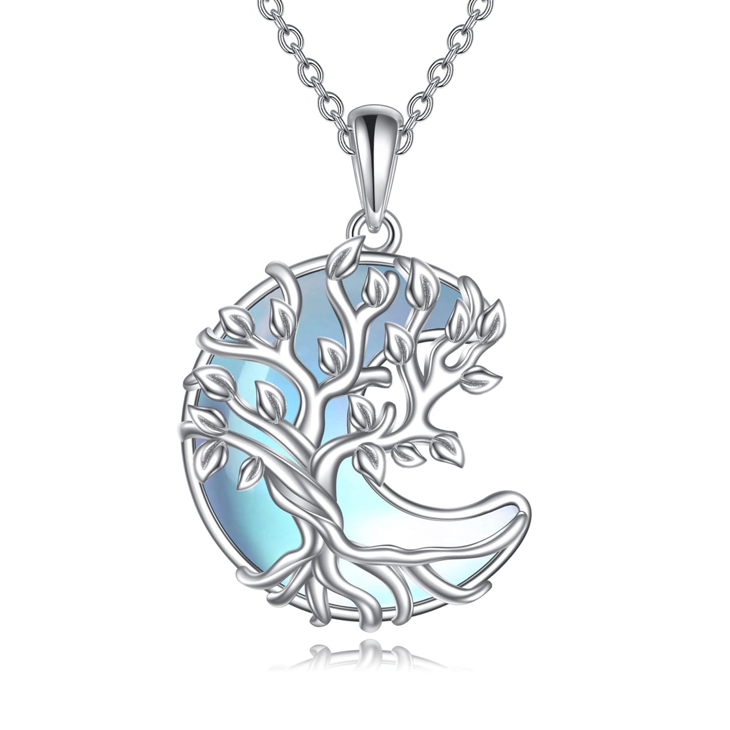 YAFEINI 925 Sterling Silver Moon Moonstone Necklace Tree of Life Pendant Necklace Jewelry for Women (VV-Tree of Life Moon Moonstone)