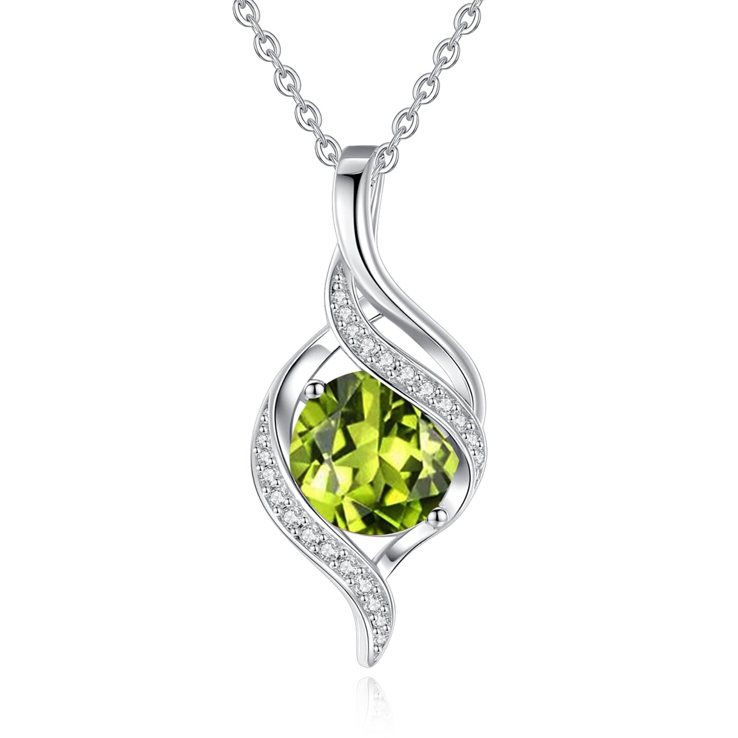 FANCIME August Birthstone Necklace for Women Round Peridot Necklace S925 Sterling Silver full Love Birthday Gifts for Mom Women, 16"+2" Inches