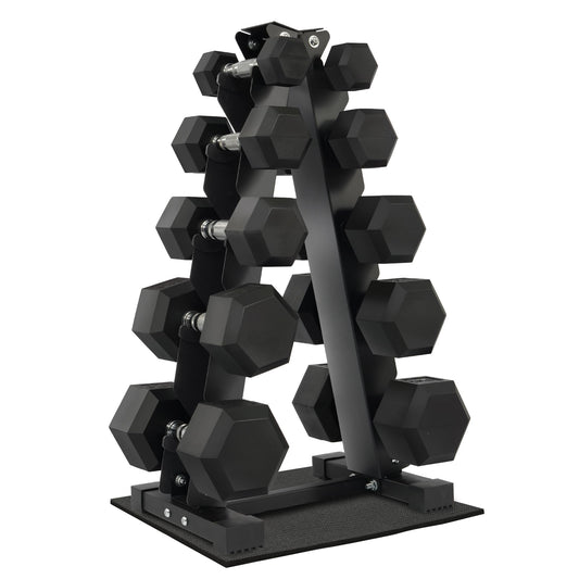 Fitvids Dumbbell Set with Rack, Rubber Coated Hex Dumbbell Weights in 150lbs, 5, 10, 15, 20, 25lbs Pair, Black