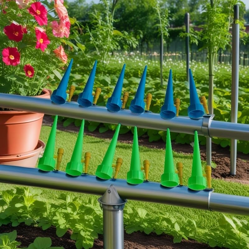 Self Watering Spikes for Indoor & Outdoor Drip Irrigation kit, Self-Watering Spikes for Plants,Adjustable Control Valve Switch,Only Fit Bottles with 1.1inch Diameter and Threaded Mouth (12Pcs)
