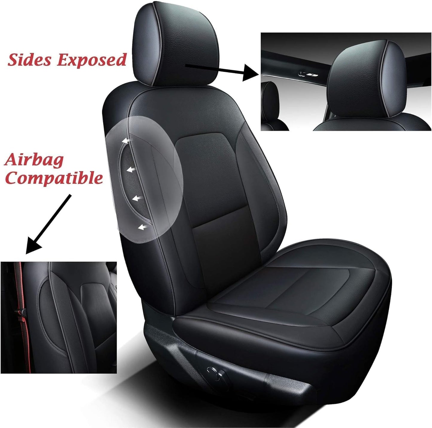 Coverado F150 Seat Covers for Ford, Full Set Leather Automotive Seat Covers, Custom Fit for 2015-2025 F150 and 2017-2025 F250, F350, F450 (Black)