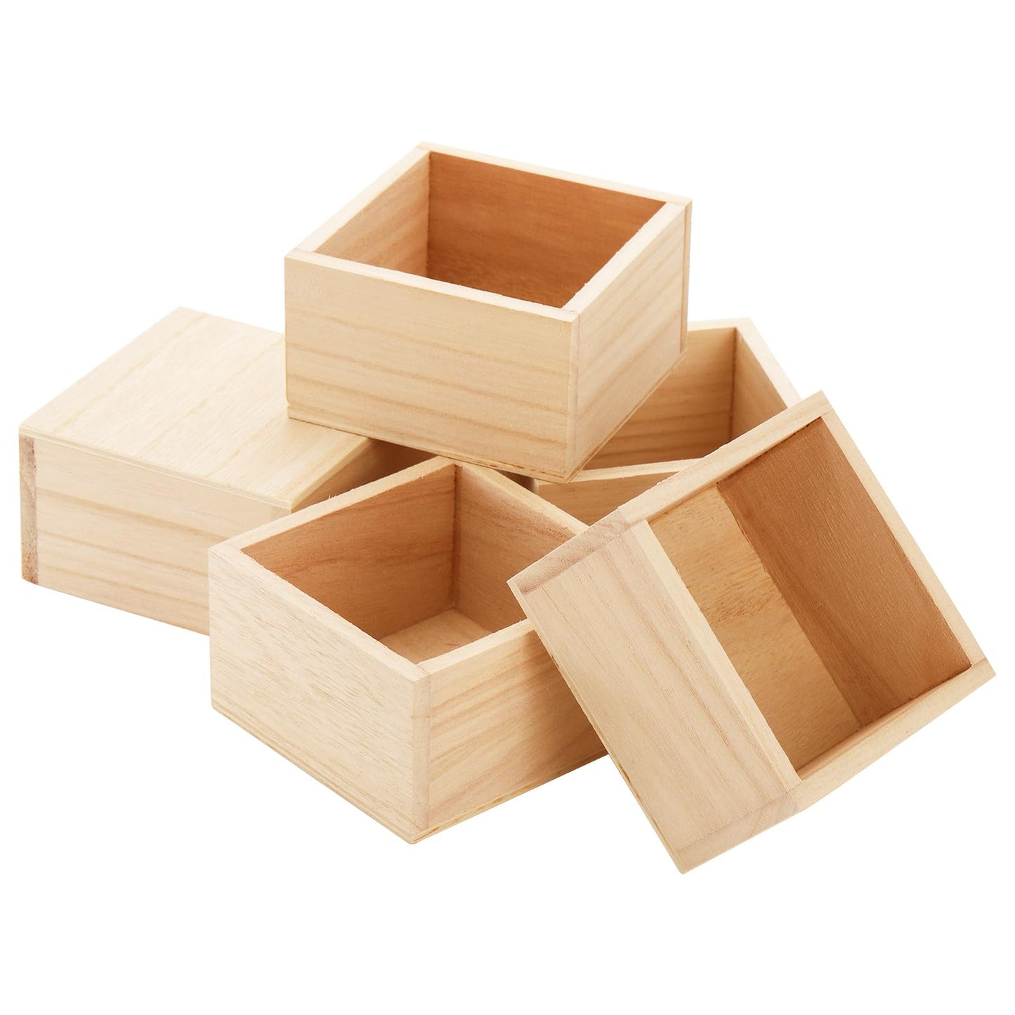 Frcctre 12 Pack Unfinished Small Wooden Box, 4" x 4" Square Wooden Box Craft Storage Organizer Boxes for Art Collectibles, Home Decor, Desktop Drawer Decor, Succulent Plant Pot