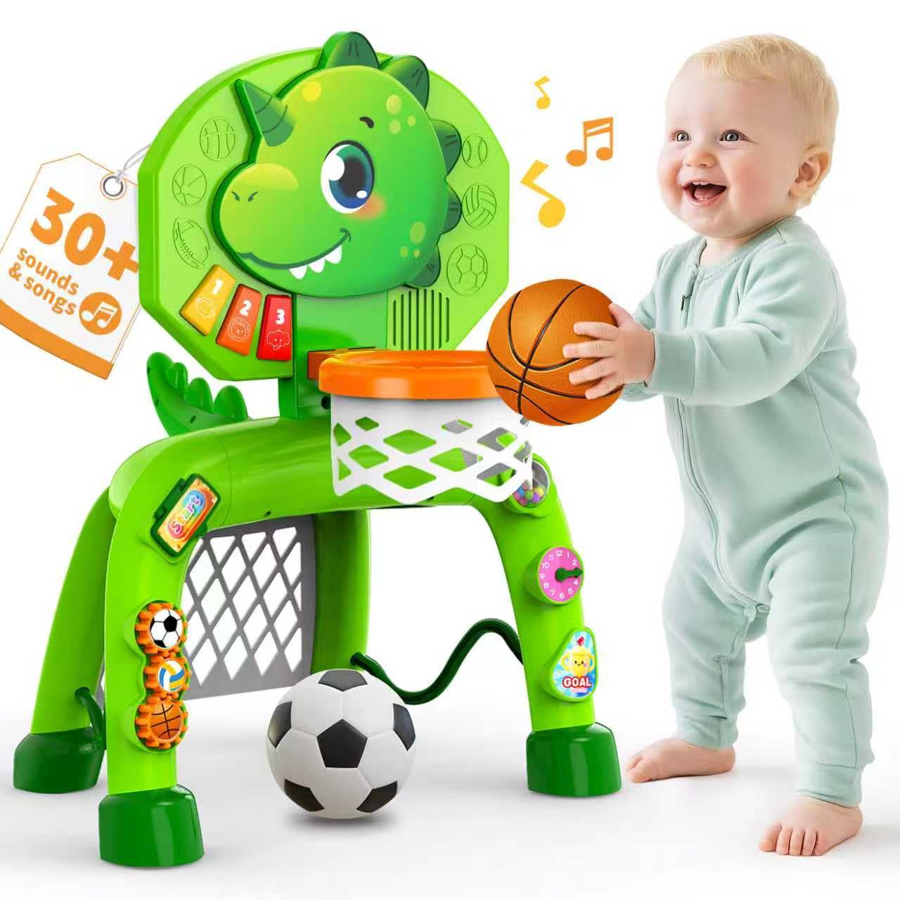 Thusine Toddler Basketball Hoop & Soccer Goal, Toys for 1 2 3 Year Old Boys, Kids Sports Toy with Light Sound Music, Toys for Baby 12-16-18 Months, Christmas Birthday Gifts for Ages 1-3