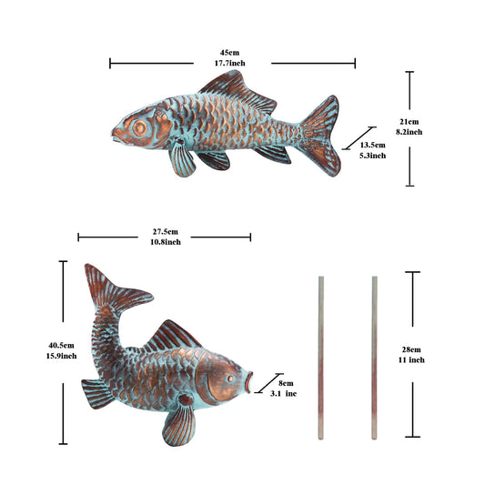 G/N Set of 2 Koi Fish Decor Outdoor Statue Sculpture Garden Pond Fishes Yard Art Antique Copper Koi Sculptures & Statues Large Metal Koi Fish Figurine Ornaments Décor Gifts for Women Mom Grandma