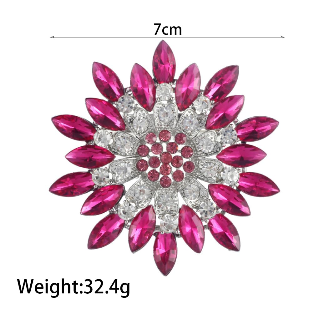 Rhinestone Large Flower Brooches Pins for Women Fashion Sparkly Crystal Sunflower Statement Brooch Unique Wedding Party Suit Dress Jewelry Accessories(Peach)