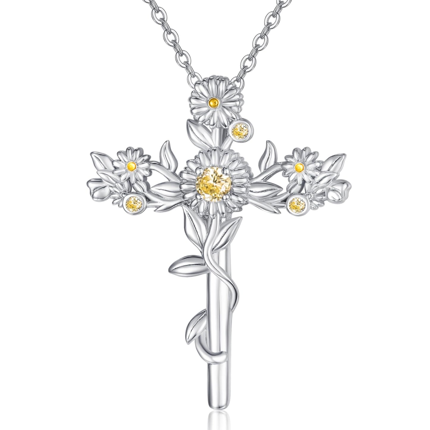 Zhi Kexin Daisy Cross Necklace for Women 925 Sterling Silver Daisys Pendant Jewelry Anniversary Mothers Day Birthday Gifts for Daisies Lovers