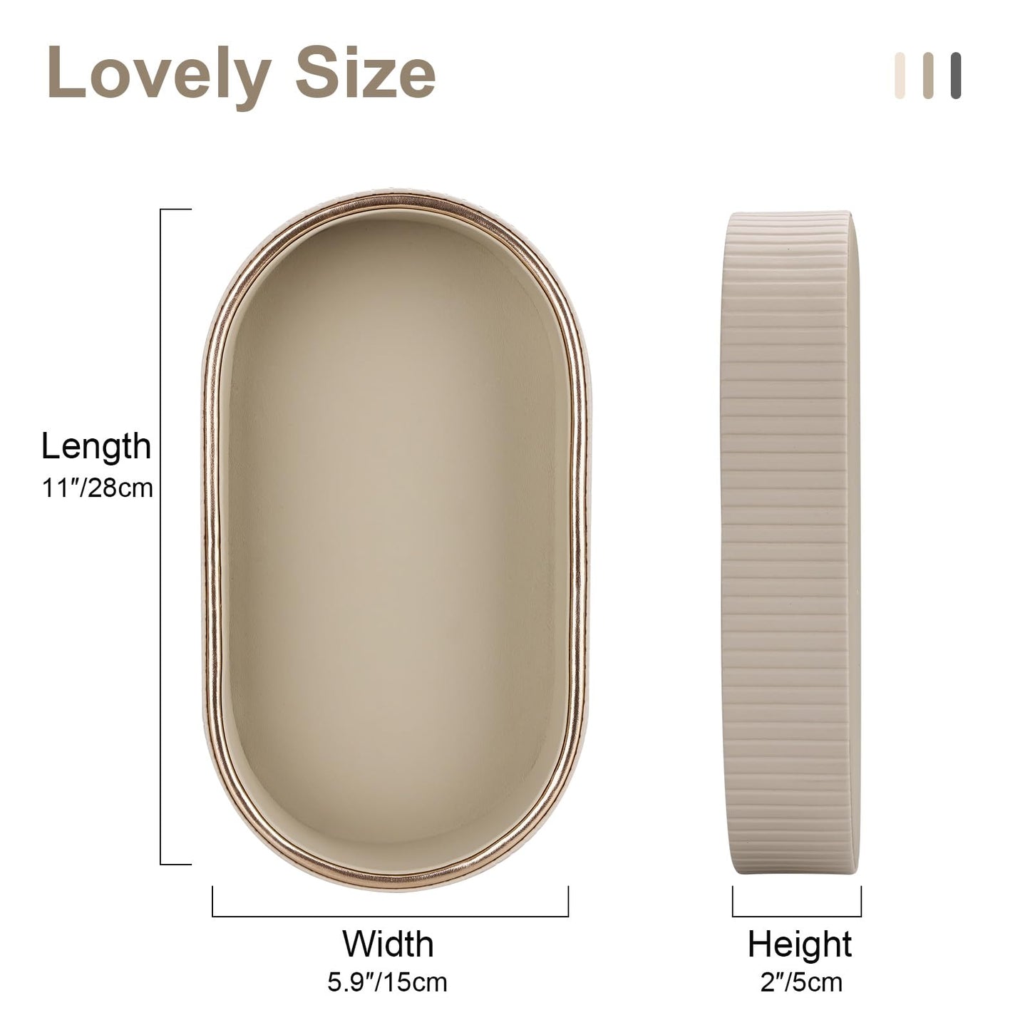 GORESE PU Leather Perfume Tray Nightstand Organizer, Small Oval Desk Tray Jewelry Trinket Trays Valet Organizer Key Bowl for Entryway Dresser Bathroom, Catchall Trays for Men Women, 11×5.9 in, Beige