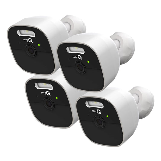 myQ Outdoor Battery Camera | 2K Camera, Color Night Vision, Spotlight, Motion Alerts, Live View with Two-Way Talk, Wireless, Weather-Resistant, Outdoor, White, 4 Pack