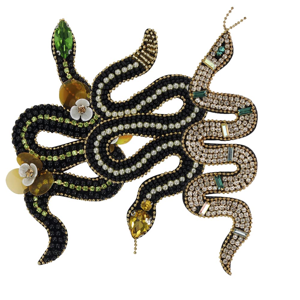 Snake Patches Beaded Flower Snake Badges Applique Motif Sew on Patches for Shoes Clothes Bags Decorated Accessories 3 pieces