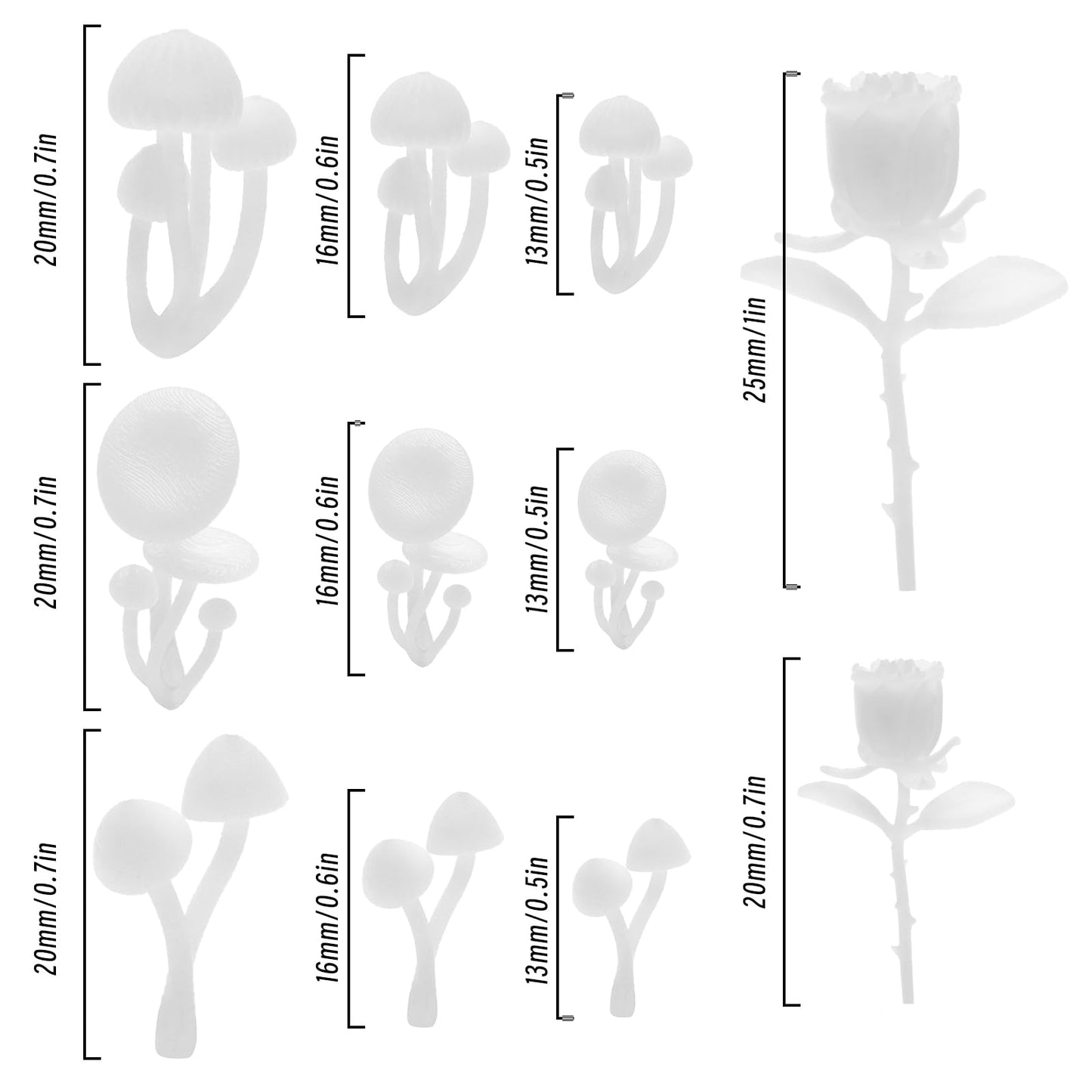 LT Easiyl 11PCS Mini Resin Fillers 3D Mushroom Rose Resin Casting Moulds Fillers Art Craft Supplies for Art Resin Crafts DIY Jewelry Making Supplies