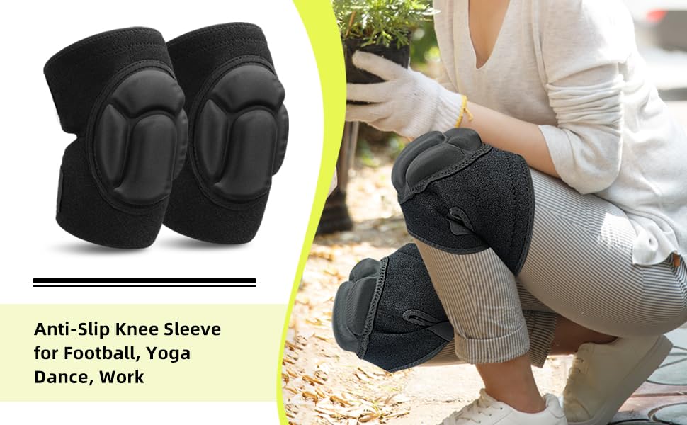 Sefexn Anti-collision Knee Pads, Adjustable Knee Support Patellar Fixation Protection with Thick EVA Foam Lining for Outdoor Sports and Gardening Working, 1 Pair Black One Size