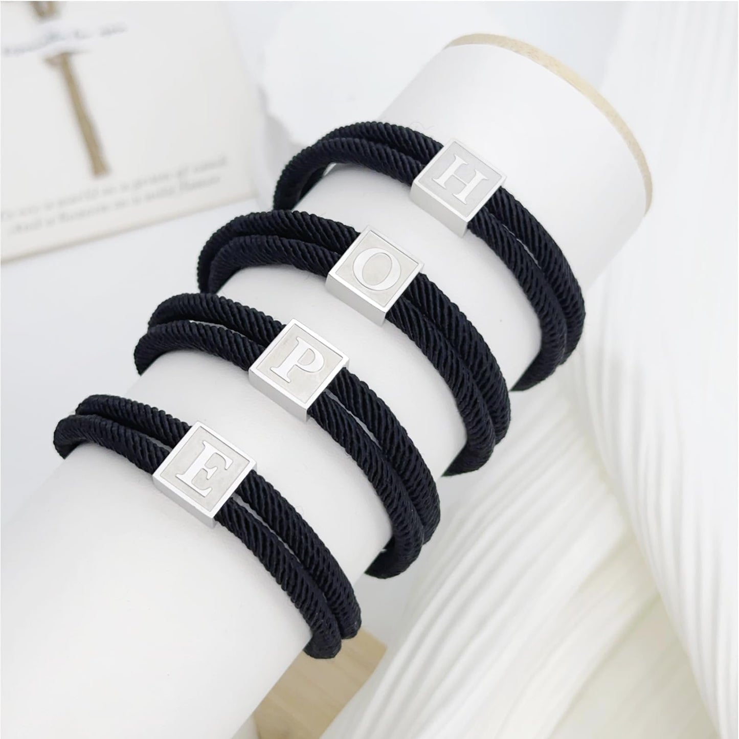 BHDJSHX Personalized Initial Rope Bracelet for Men, Stainless Steel A-Z Letter Charm Bracelet,Adjustable Handmade Braided Black Cord,7-13 Inches,Gifts For Men,Brothers,Son,Boyfriend(H)
