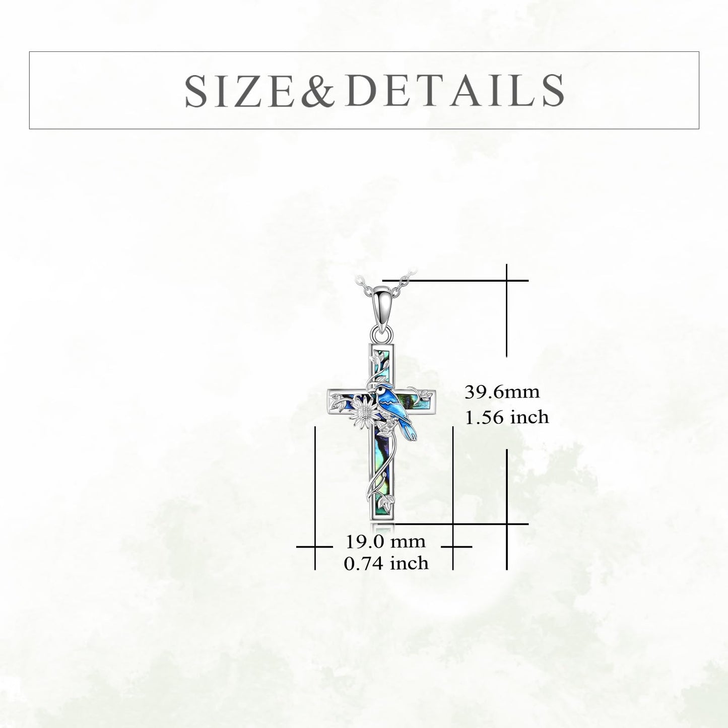 YFN Sunflower Cross Necklace Sterling Silver Blue Jay Cross Pendant Abalone Shell Jewelry Religious Christian Baptism Gifts for Her Women