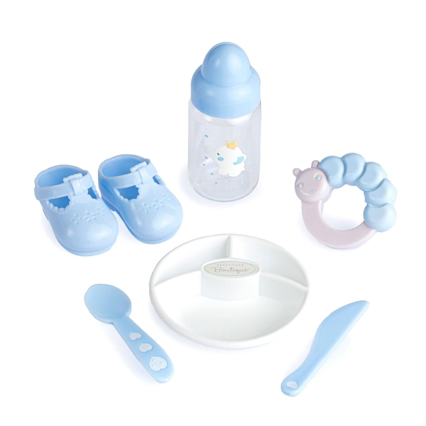 15" Realistic Soft Body Baby Doll with Open/Close Eyes | JC Toys - Berenguer Boutique | 10 Piece Gift Set with Bottle, Rattle, Pacifier & Accessories | Blue | Ages 2+
