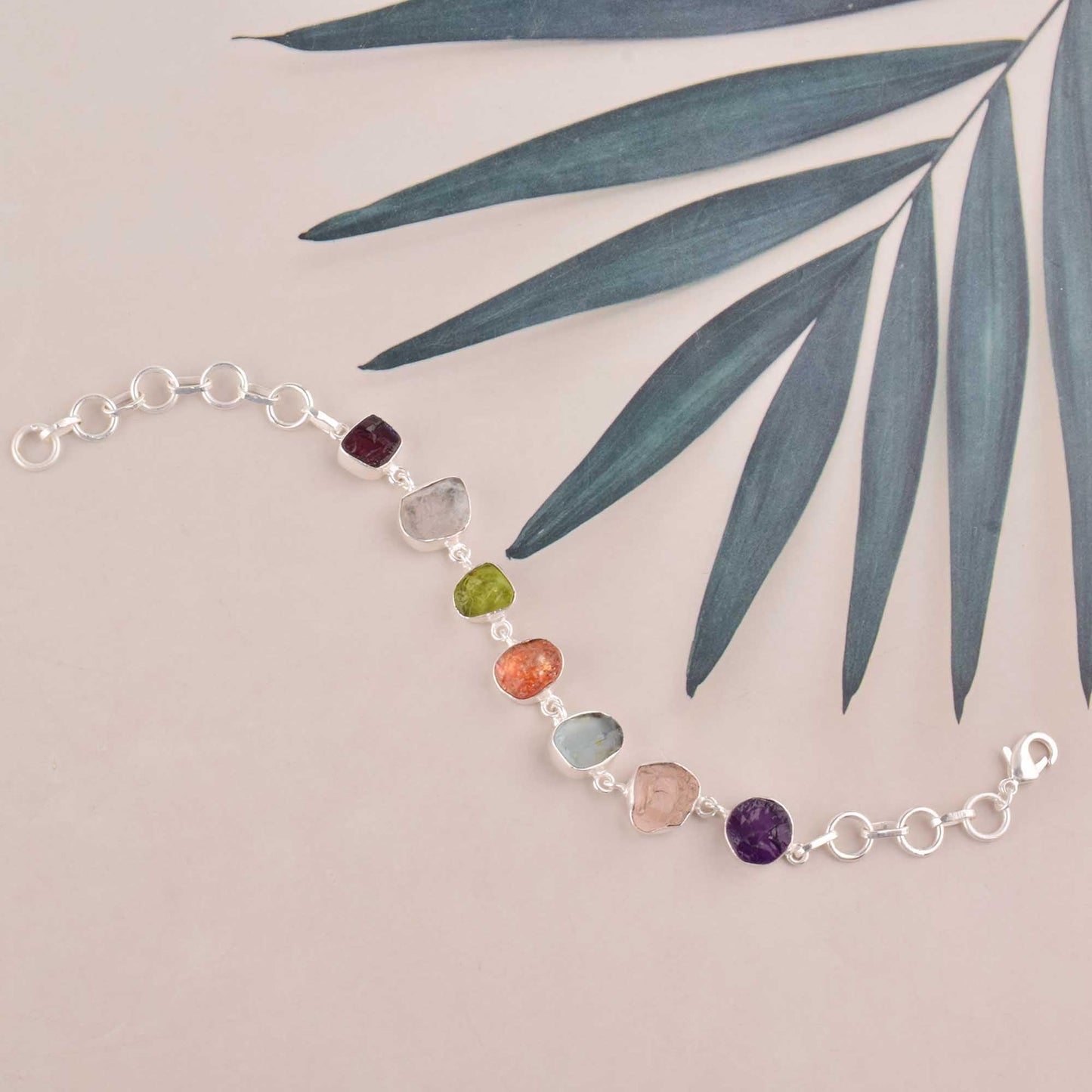 MANILATA Natural Multi Stone 7 Chakra Bracelet Spiritual Protection, Adjustable link Bracelet, Healing Crystals, Birthday, Gift for Her, Gemstone Jewelry 8 inch AAA+ Quality