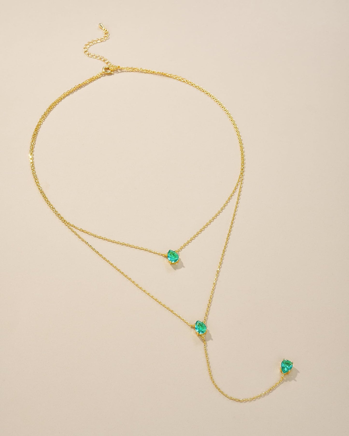 SNGIA Long 18K Gold Plated Blue Green Red Layered Pendant Necklace For Women (Emerald, Ruby, Seafoam, Sky, Sapphire, Pink), Dainty Birthstone Necklace, Statement Necklace Jewelry Gifts.