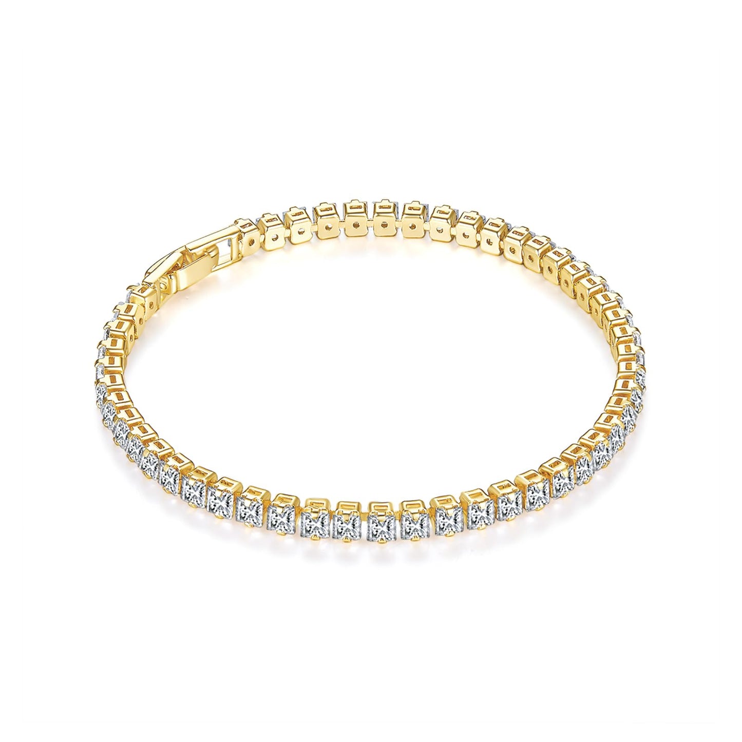 MINDDHA Tennis Bracelets| 3.5mm Cubic Zirconia Tennis Bracelets for Women | Gold Color | Princess-cut Square Shape| Size 7.5 Inch