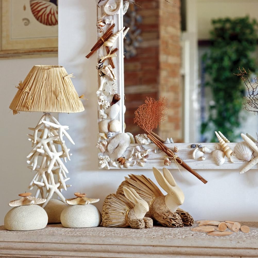 SUPERFINDINGS 300g Natural Driftwood Pieces DIY Dried Wood Sticks Oval Wooden Craft Slices Frames Wreath Surf Art Beach Decor for Crafting Card Making Embellishments Photo Props