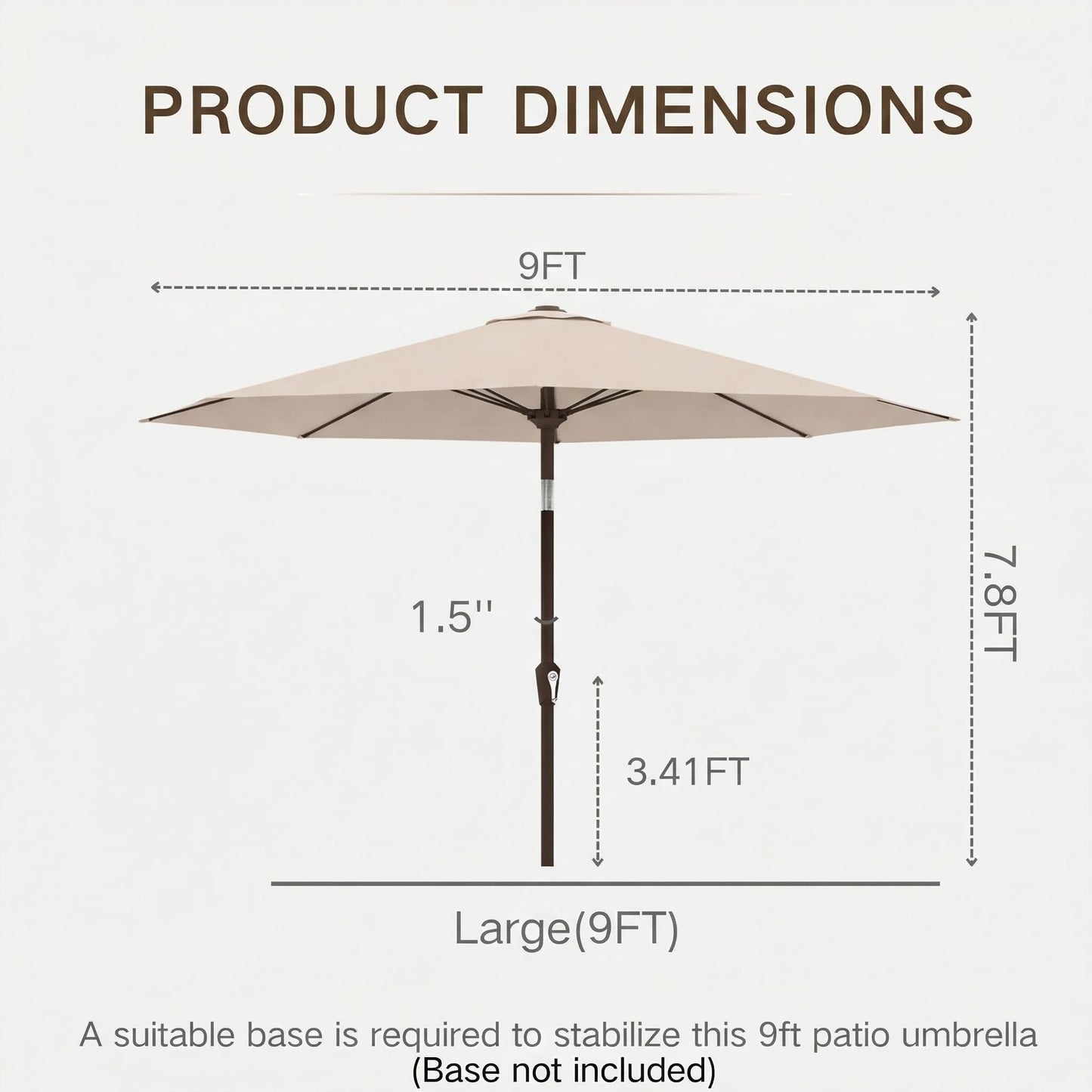 Kingdura 9FT Outdoor Patio Umbrella, Market Table Umbrella with Push Button Tilt and Crank, 8 Sturdy Fiberglass Ribs, UV Protection for Pool, Lawn, Deck, Backyard, Garden (Beige)