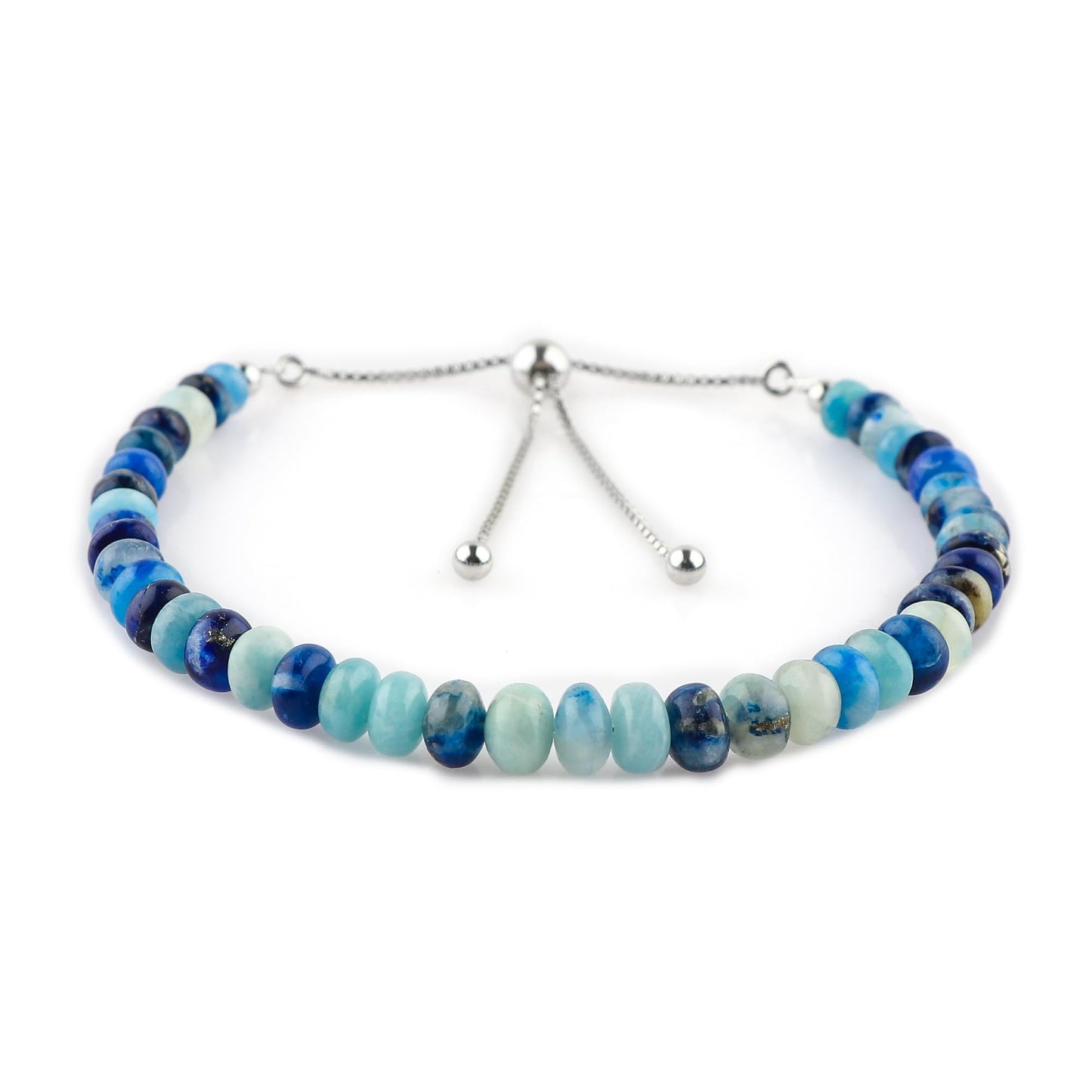 CRYSTALIS Copper Afghanite Lapis Lazuli Beads Slider Bolo Bracelet, High Grade Beaded Crystals, Chakra Healing Gemstone, Gift Giving Women Jewelry, 925 Sterling Silver Slider 10 inch