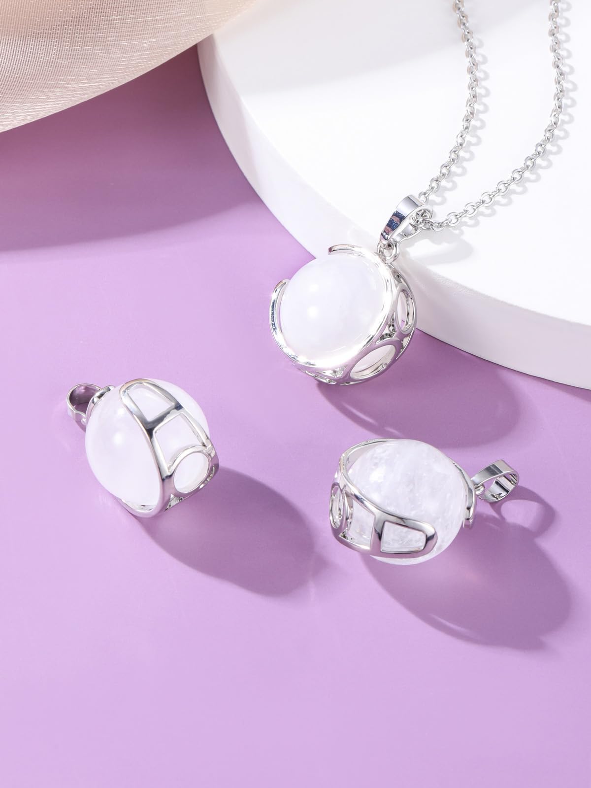 Top Plaza Clear Quartz Healing Crystal Stone Necklace Round Ball Rotating Natural Gemstone Pendant Necklace for Women Energy Jewelry Christmas Gifts