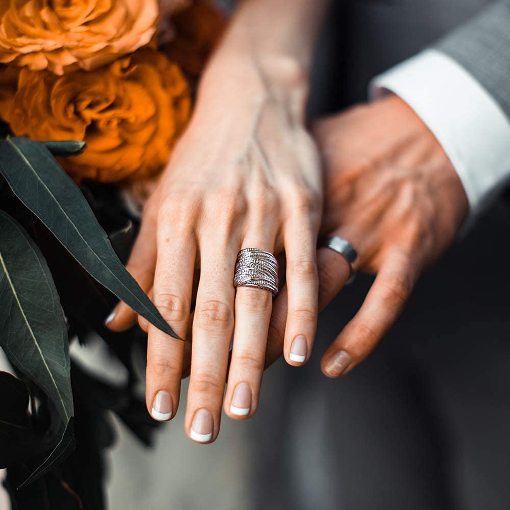 Mytys 2 Tone Intertwined Crossover Statement Ring Fashion Chunky Band Rings for Women Black Gold Silver Rose Gold Plated Wide Index Finger Rings Costume Jewelry (silver size 9)