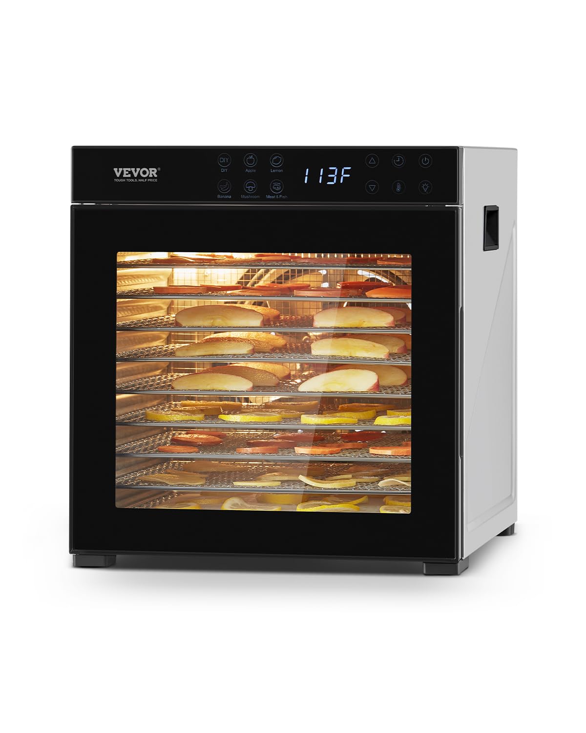 VEVOR Food Dehydrator, 10 Stainless Steel Trays Dehydrators Machine, 1000W Food Dryer with Adjustable Temp & 24-Hour Timer, Food Dehydrator for Jerky Meat Fruit Vegetables Herbs Dog Treats