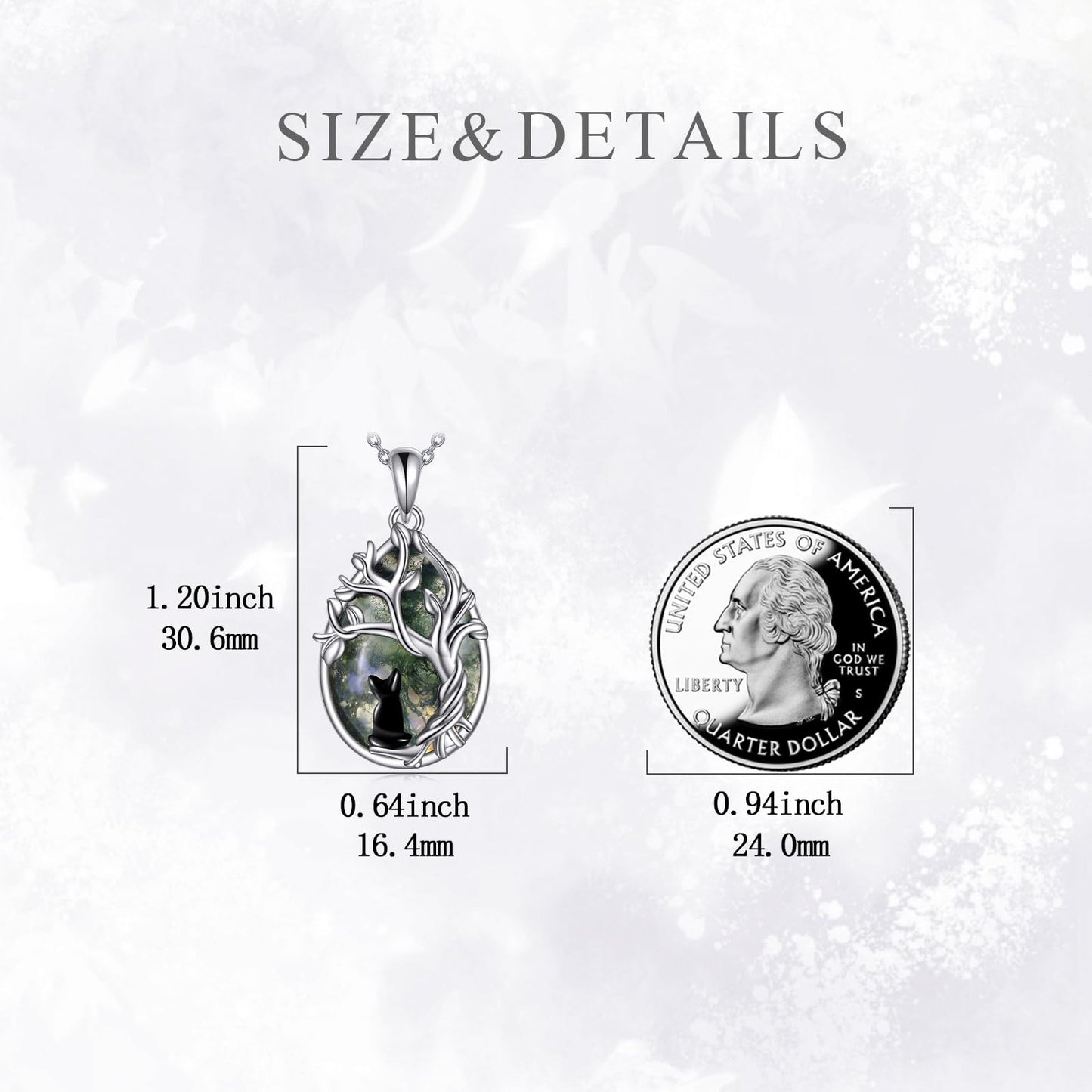 POPLYKE Moss Agate Tree of Life Black Cat Necklace for Women 925 Sterling Silver Family Tree Pendant Jewelry Birthday Gifts