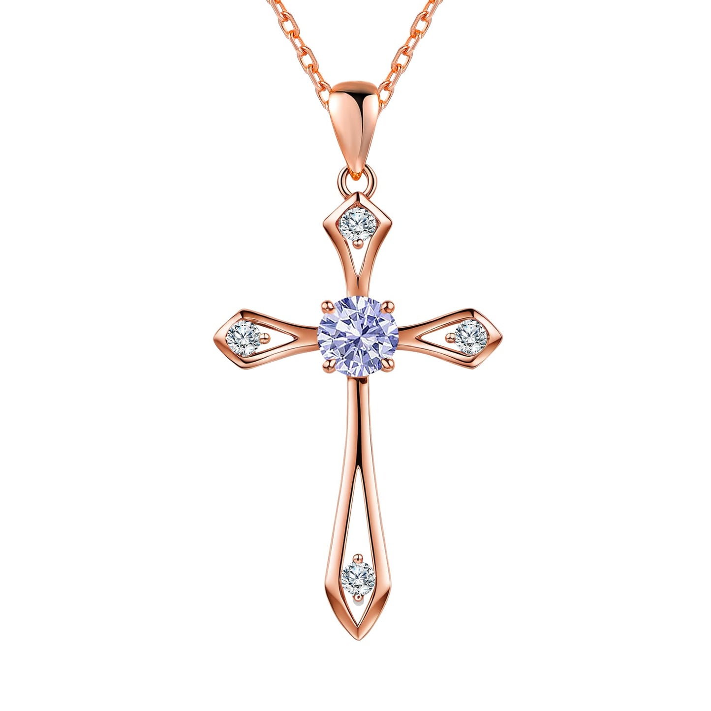QUALISE Cross Necklace for Women,925 Sterling Silver Birthstone Necklace,Violet-June Birthstone Cross Necklace, Faith Religious Fine Jewelry Valentines Day Gifts Birthday Holiday Gifts for Her