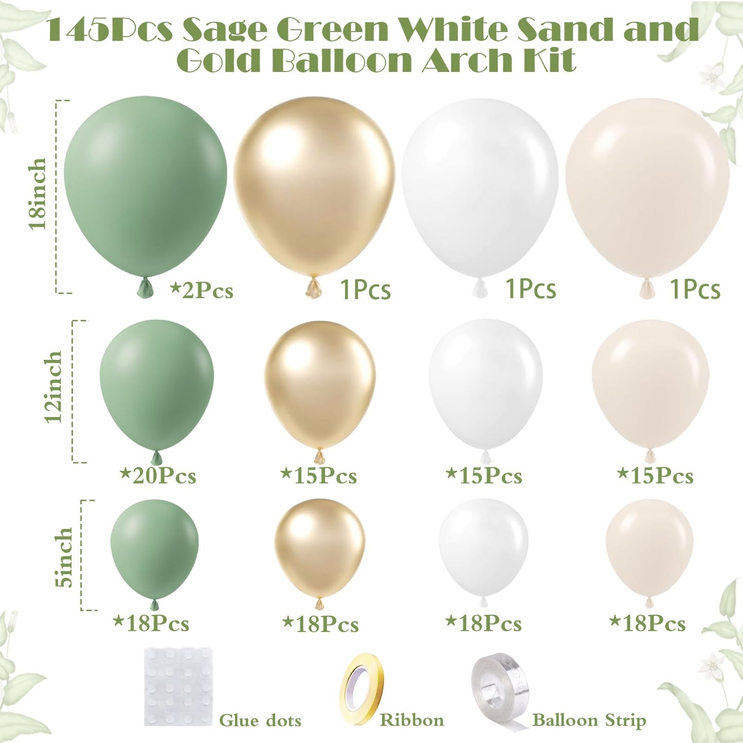 KARLURE Sage Green Balloon Arch Kit Garland with Retro Green White Sand Gold Balloons for Baby Shower Baby In Bloom Wedding Birthday Neutral Rustic Boho Botanical Greenery Wild Decor Party Decorations
