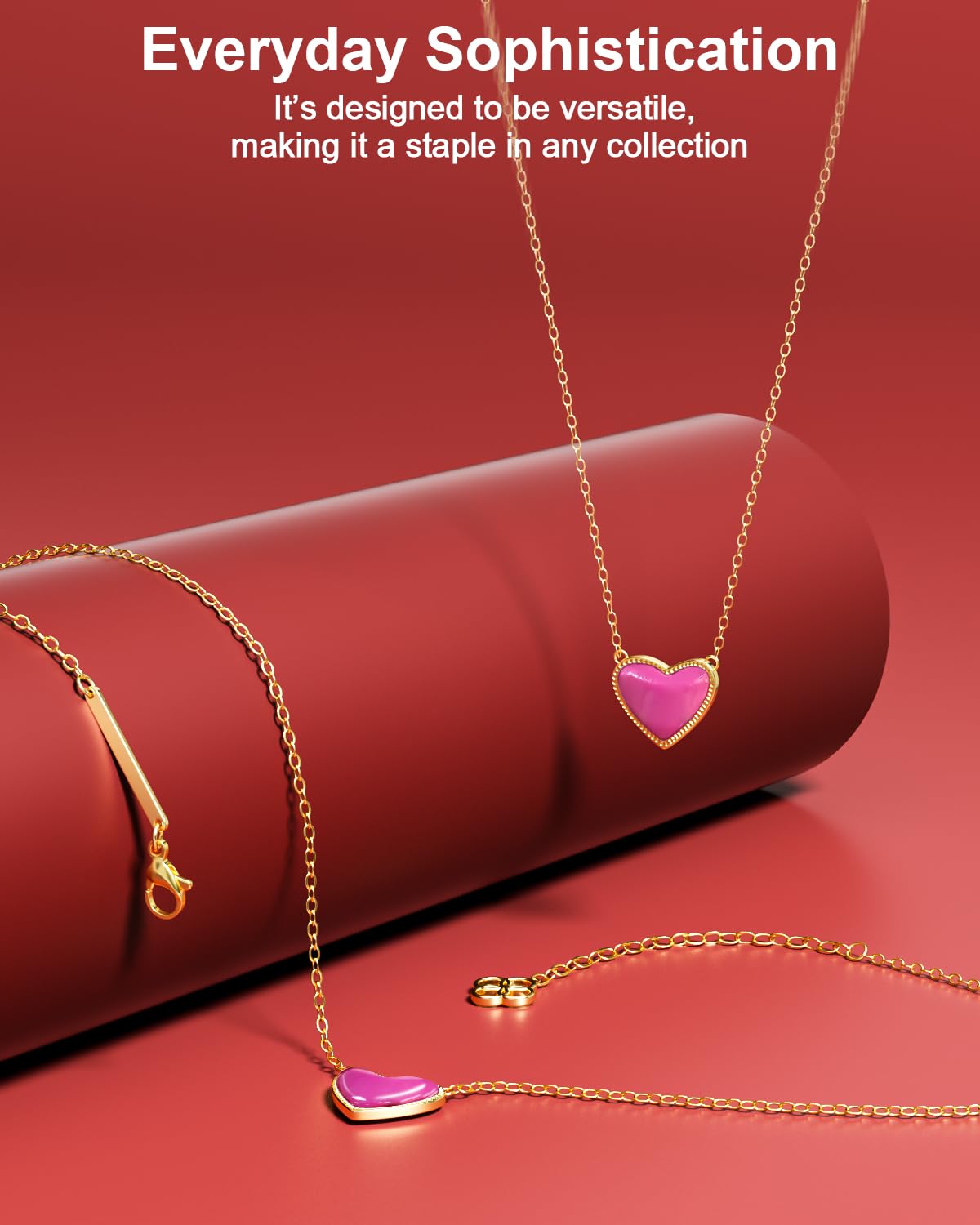 AICase 18K Gold Plated Heart Pendant Necklace for Women,Fashion Dainty Simple Adjustable Length Jewelry,Anniversary Birthday Gifts for Women/MoM/Sister/Friends/Her/Wife/Grandma/Coworker_Hot Pink