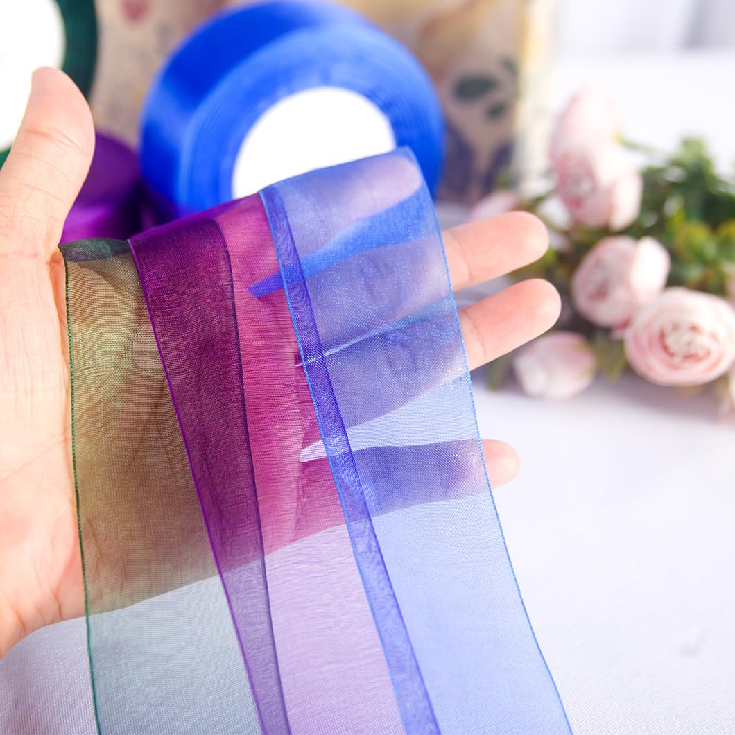 CHHEART Sheer Organza Tulle Ribbon Set 3 Roll Clear Ribbon 1.5 Inch x 50 Yard Blackish Green Organza Ribbons for Gift Wrapping, Wedding, Christmas Tree, Flower Bouquets, Wreaths, Crafts