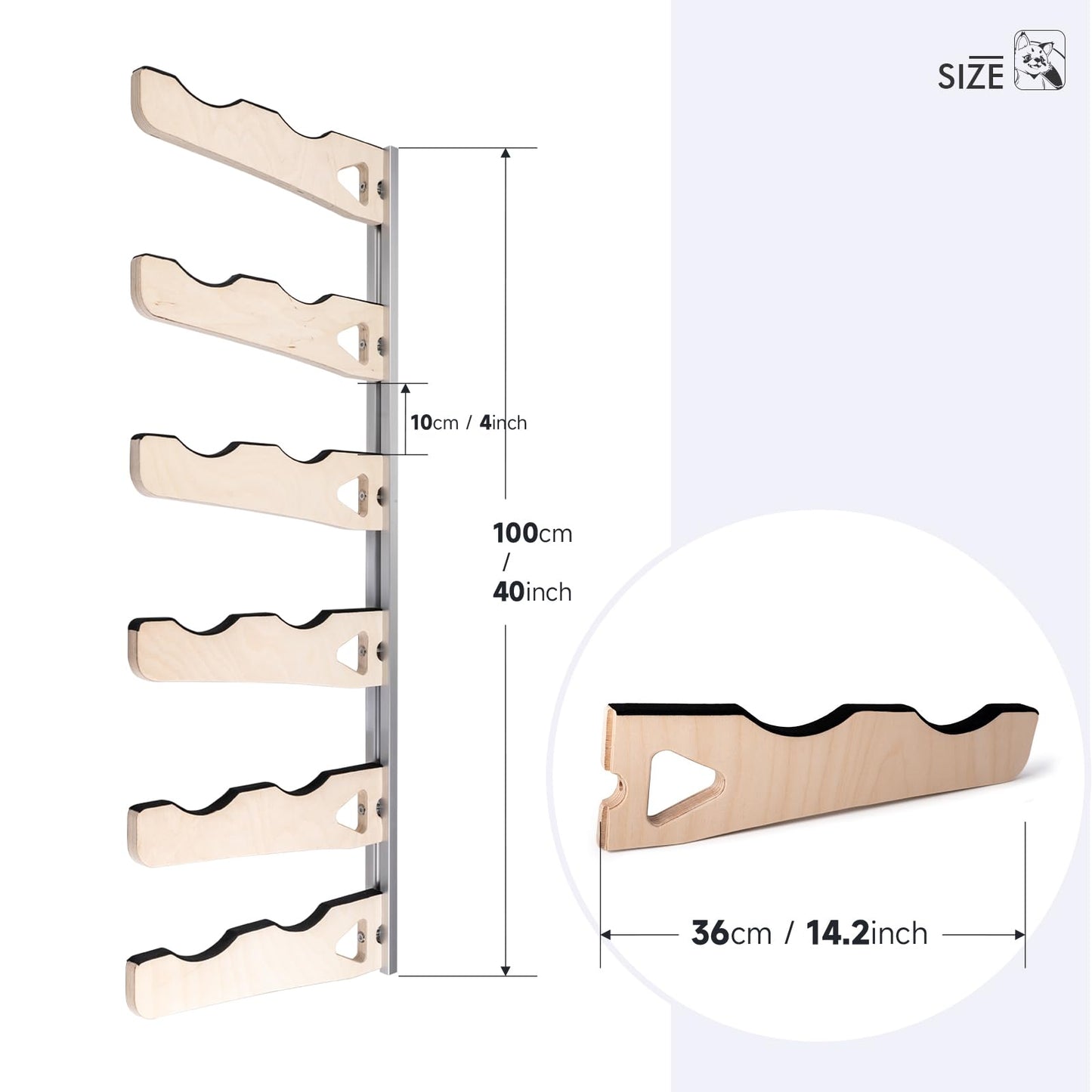 FOSHIO Wood Vinlyl Roll Holder Storage for up to 12 Rolls of Vinyl, Heavy-Duty Aluminum Rack with Mounting Hardware Wall Mounted for Vinyl, Transfer Paper Tape, Wallpaper, Window Film, Wallpapper