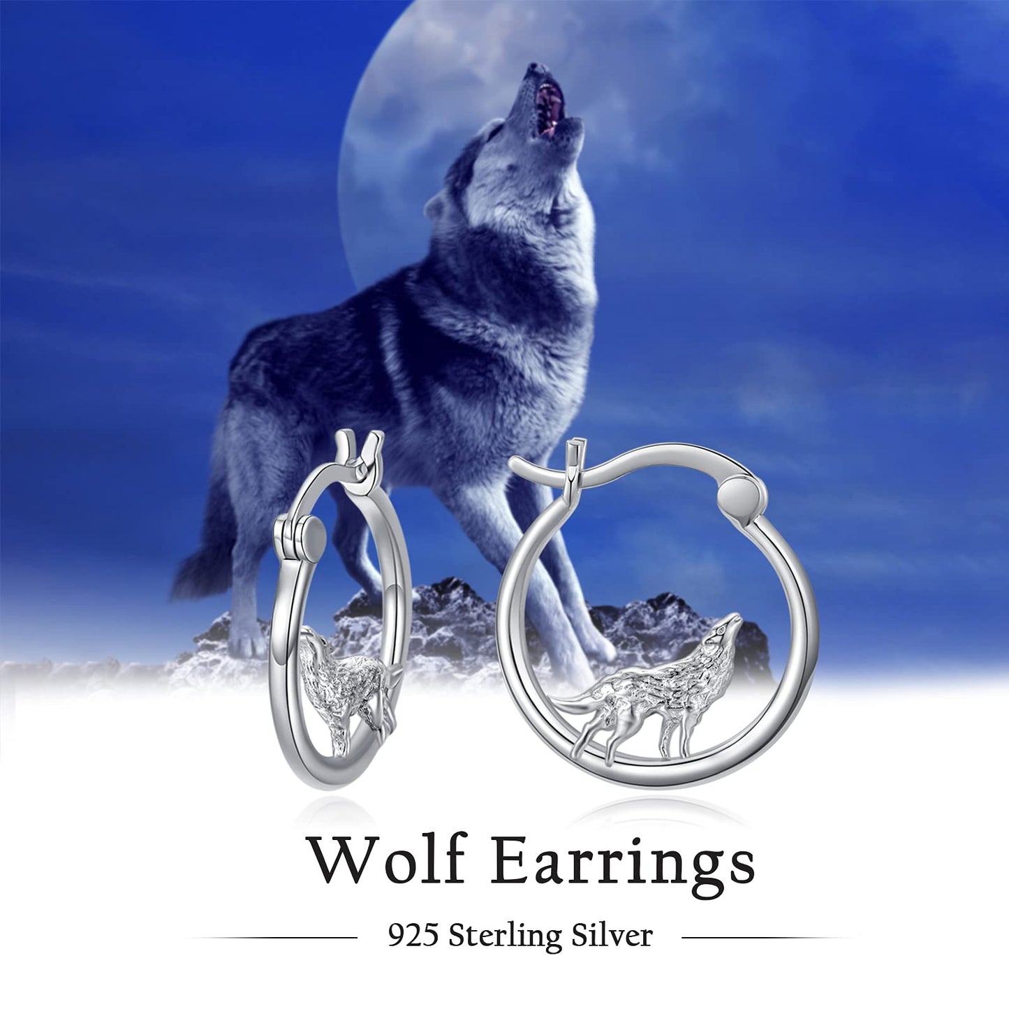 Hypoallergenic Wolf Hoop Earrings for Women Girls Sterling Silver Small Animal Huggie Hoop Earrings for Sensitive Ears Wolf Jewelry Graduation Gifts