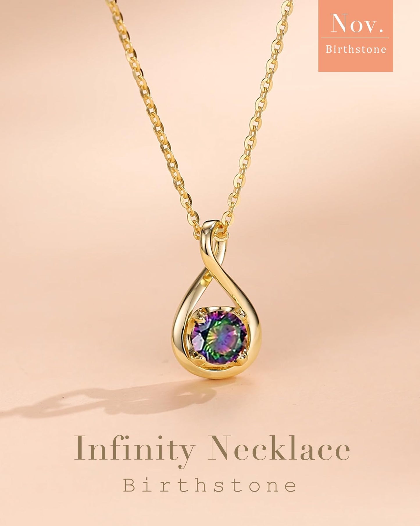FANCIME Alexandrite Necklaces June Birthstone Necklace for Women, Yellow Gold Plated Sterling Silver Infinity Pendant Fine Jewelry Birthday Mothers Day Gifts for Mom Her