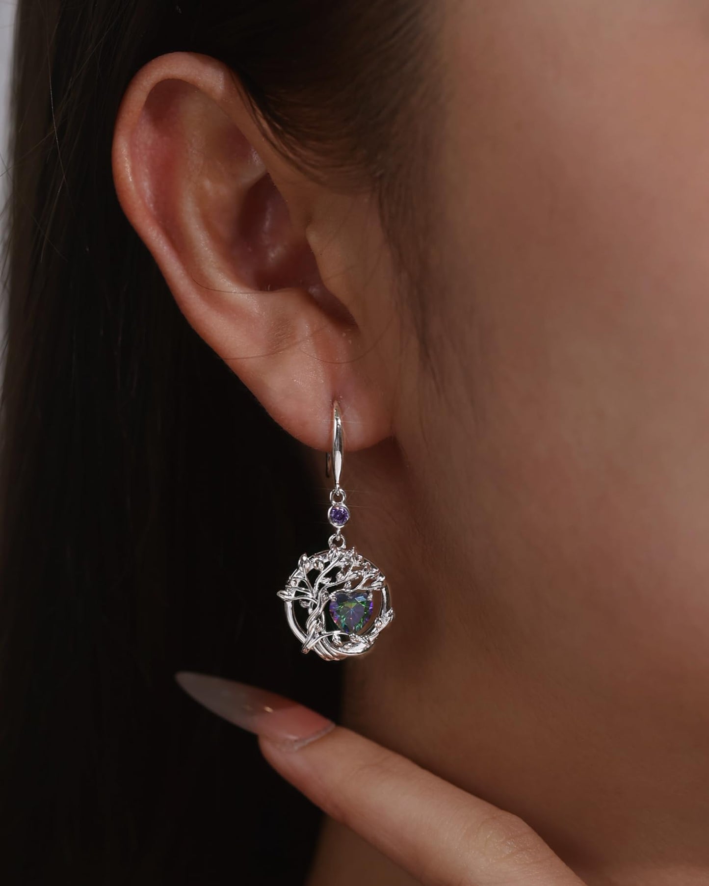 FANCIME Tree of Life Earrings 925 Sterling Silver Dainty Alexandrite Dangle Drop Gemstone Earring June Birthstone Fine Jewelry Birthday Graduation Mothers Day Gifts for Women Mom Her