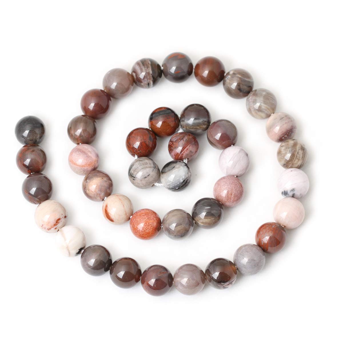 CHEAVIAN 35PCS 10mm Natural Silicified Wood Jade Gemstone Round Loose Beads for Jewelry Making DIY Findings 1 Strand 15"