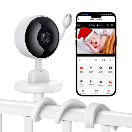 Baby Monitor with Camera and Audio, WiFi Indoor Video Baby Camera with Mount, Motion & Cry Detection, Temp & Humidity Sensor, Night Vision, 2 Way Audio, 4 Lullabies, APP Control