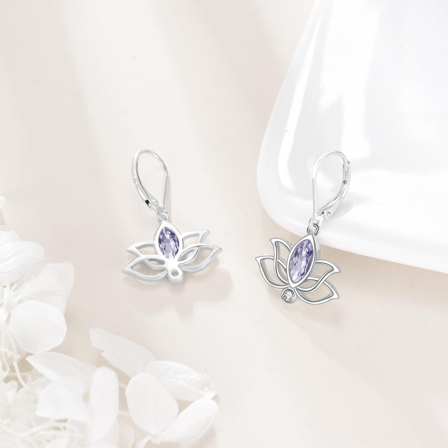 YFN Lotus Flower Earrings Sterling Silver Birthstone Lotus Leverback Dangle Drop Earrings Jewelry Gifts for Women (F. Jun)