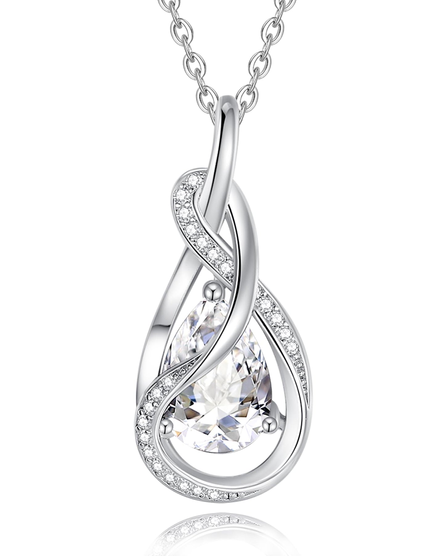 FANCIME Simulated Diamond Necklace April Birthstone Necklace Cubic Zirconia 925 Sterling Silver Infinity Knot Pendant Jewelry Anniversary Birthday Mothers Day Gifts for Women Mom